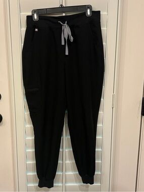 FIGS Black Jogger Scrub Pants with Gray Drawstring